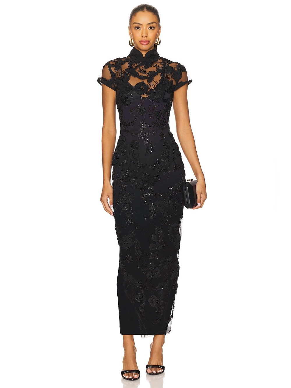 SAU LEE Black Embellished Illusion Gown | NWT | REVOLVE | Retail $800